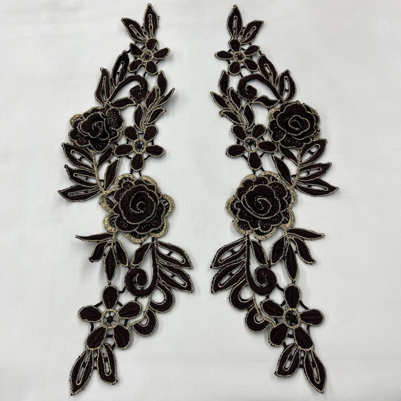 1 Pair 3D Floral Lace Applique Embroidered on 100% Polyester Net Mesh 14" x 5" Each Side